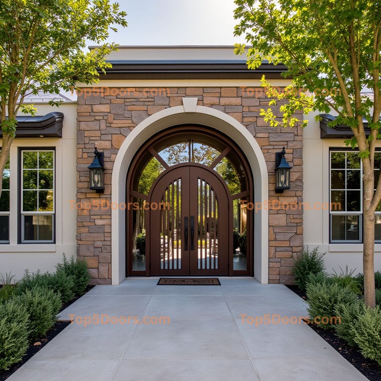 Arched Wooden Double Door with Keystone