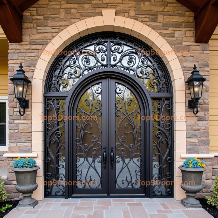 Arched Wrought Iron Double Door