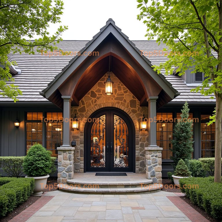 Arched Wrought-Iron Double Door