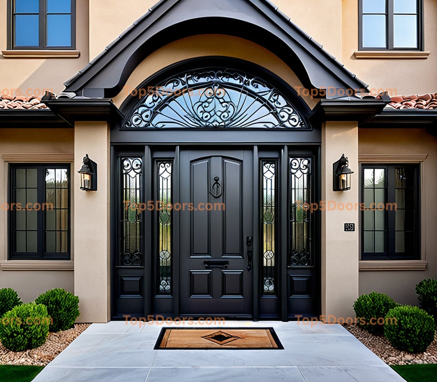 Arizona wrought iron glass paneled korean modern Door