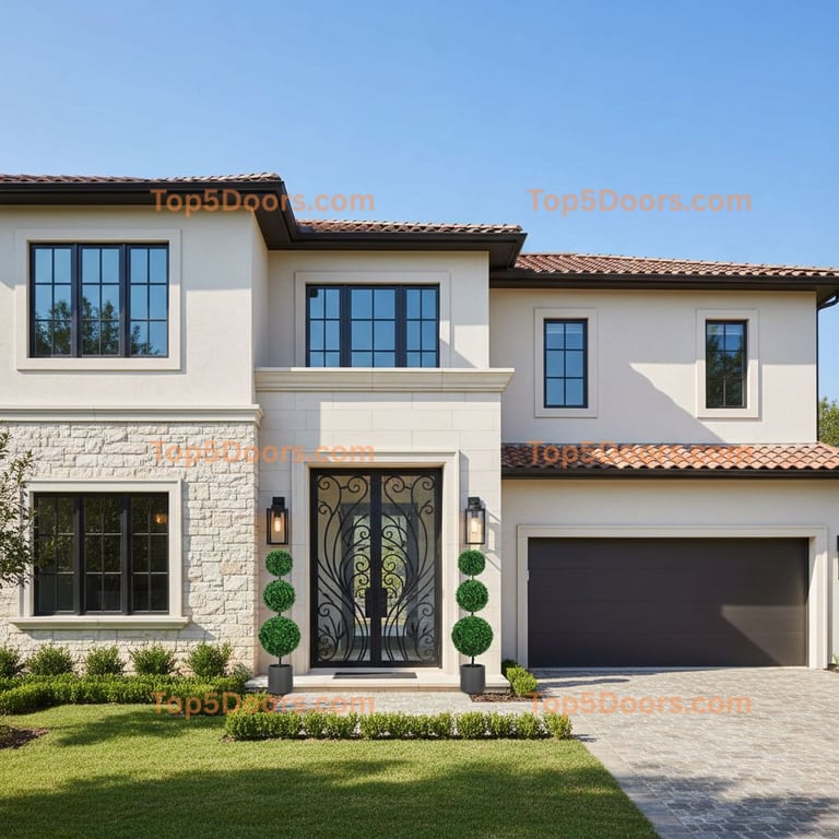 Art Deco Wrought Iron Door with Decorative Scrollwork