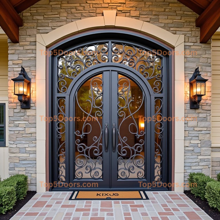 Black Iron and Glass Double Front Door