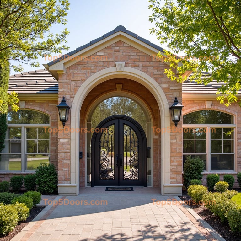 Black Metal Double Door with Arched Entryway