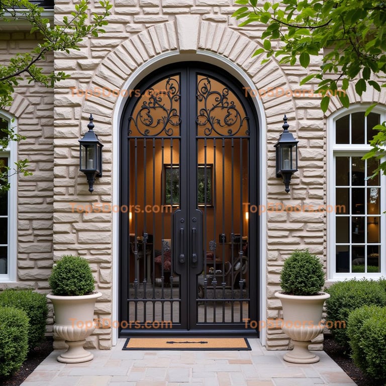 Black Metal Double Door with Scrollwork
