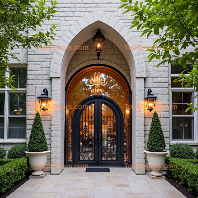 Black Metal Double Door with Arched Window