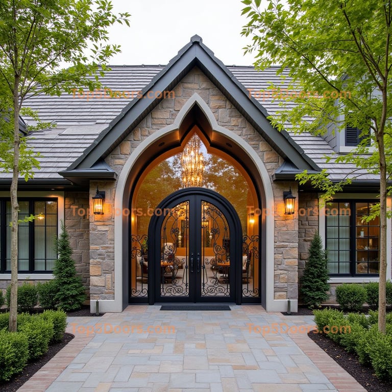 Black Metal Double Door with Floral Scrollwork