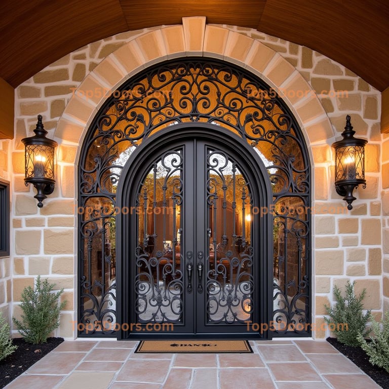 Black Metal Double Door with Glass Panels