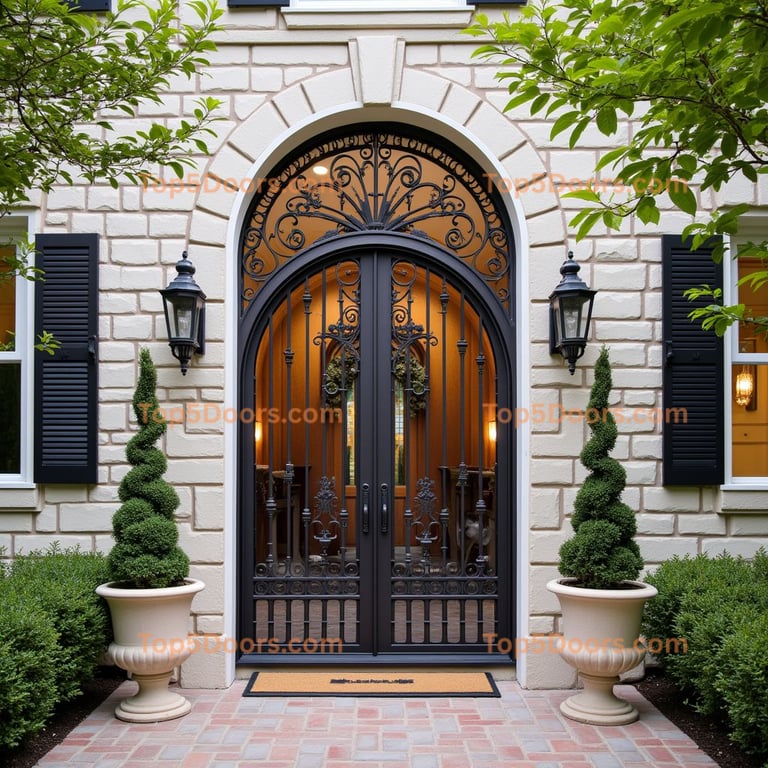 Black Metal Double Door with Wrought Iron Details