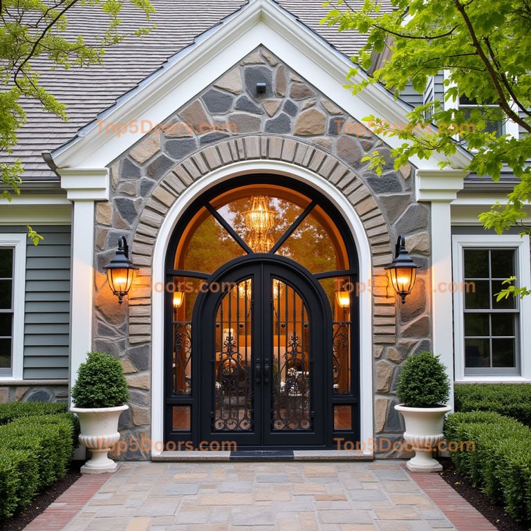 Black Metal Double Door with Wrought Iron Designs