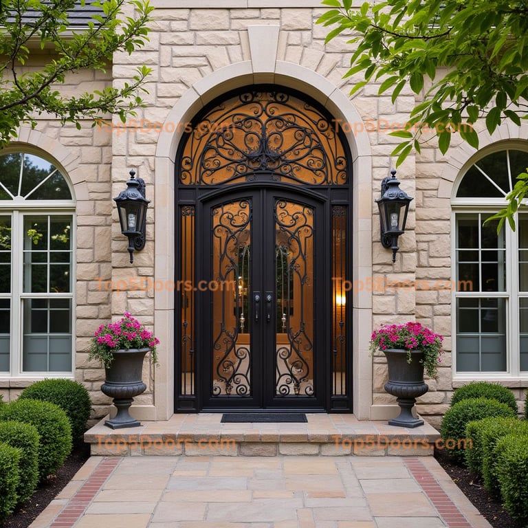 Black Metal Double Door with Wrought Iron Details