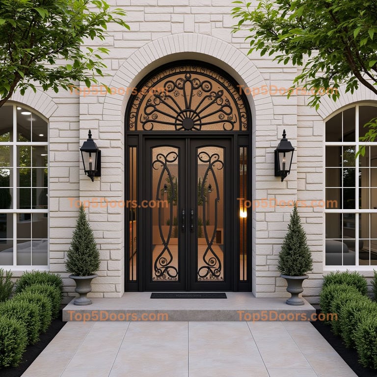 Black Metal Double Door with Wrought Iron Details