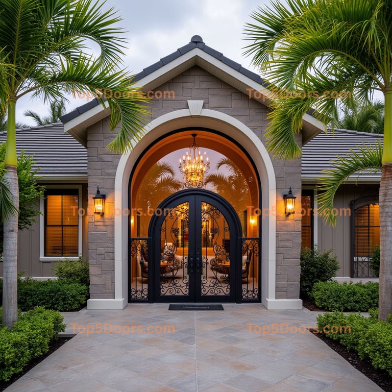 Black Metal Double Doors with Scrollwork