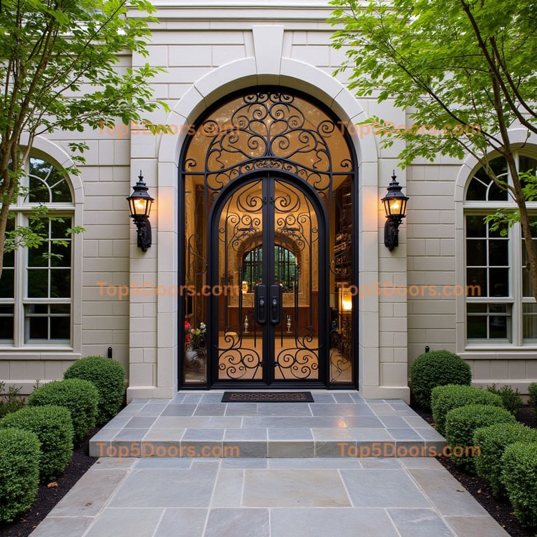 Black Metal and Glass Arched Door