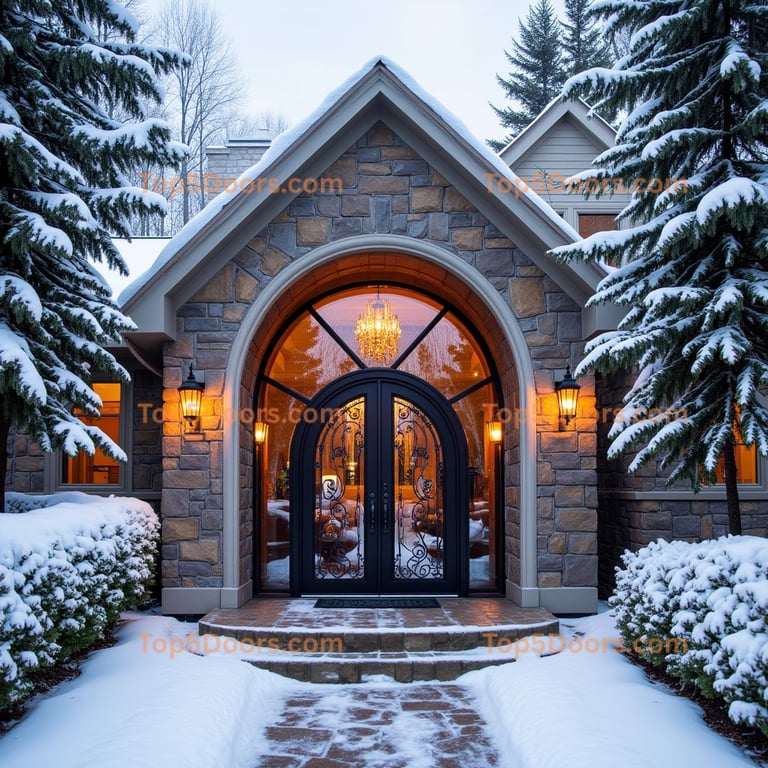 Black Metal and Glass Arched Entryway