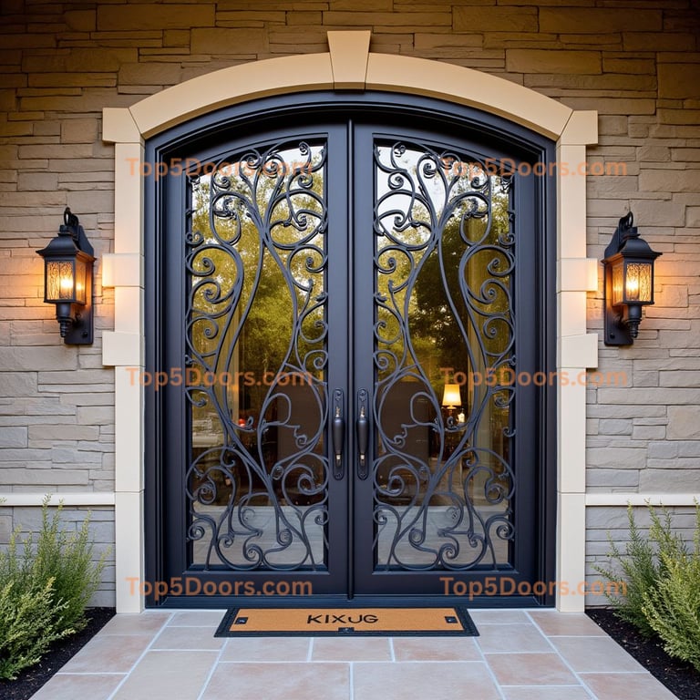 Black Metal and Glass Double Front Doors