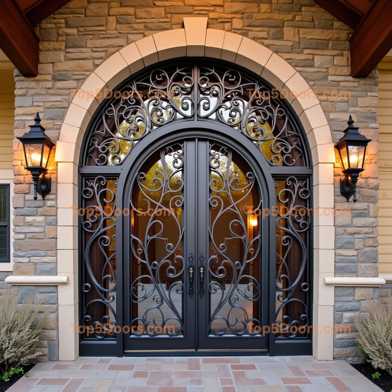 Black Wrought Iron Double Arched Door