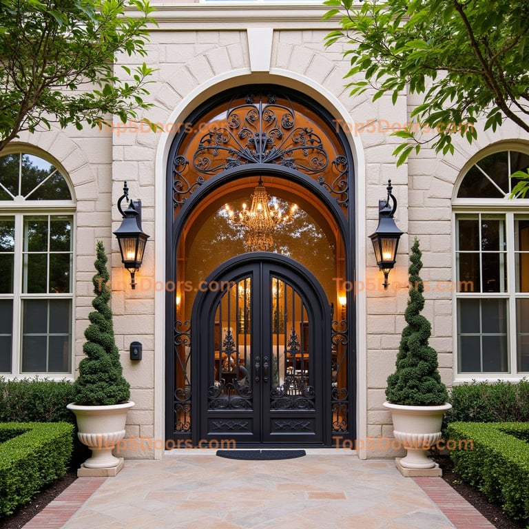 Black Wrought Iron Double Arched Door
