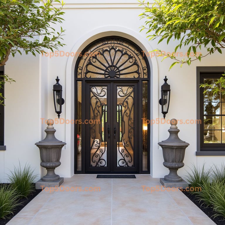 Black Wrought Iron and Glass Double Door
