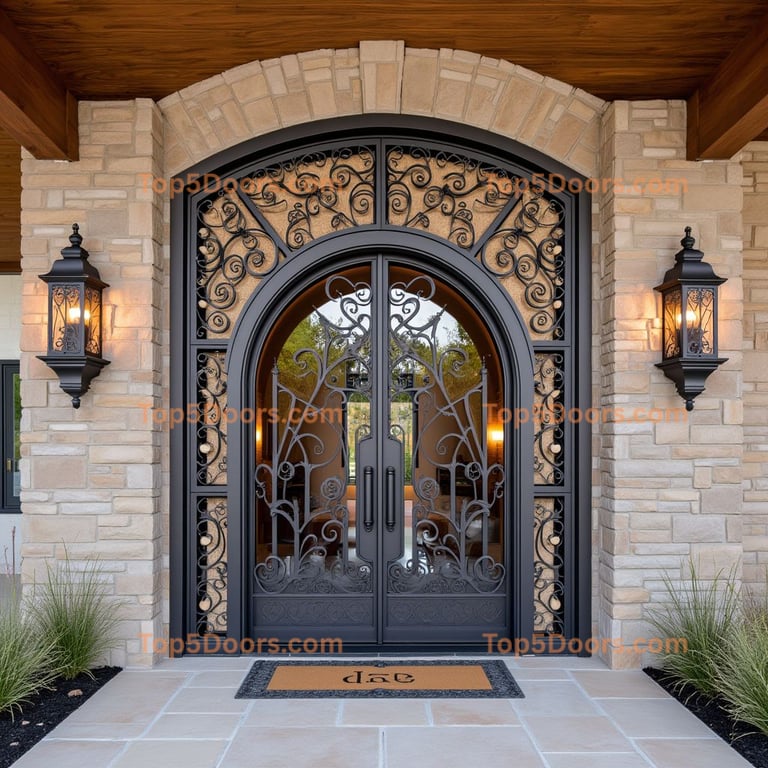 Black Wrought Iron and Glass Double Door