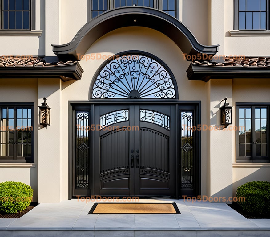 California wrought iron arched single japanese zen Door