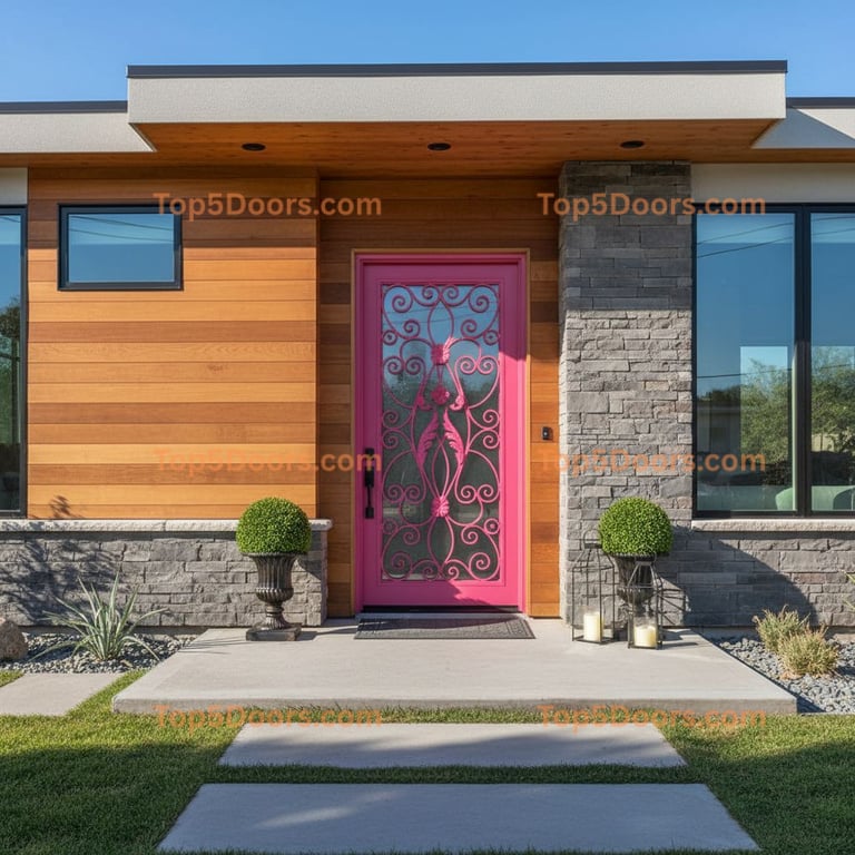 Contemporary Custom Front Door with Decorative Scrollwork
