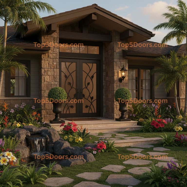 Craftsman Glass Panel Door with Decorative Scrollwork