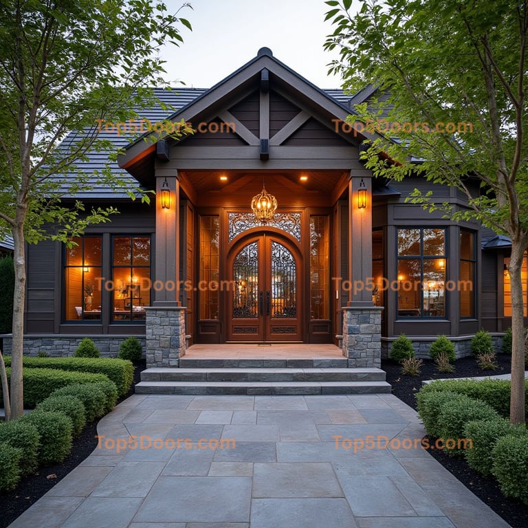 Craftsman Wood Door with Wrought Iron