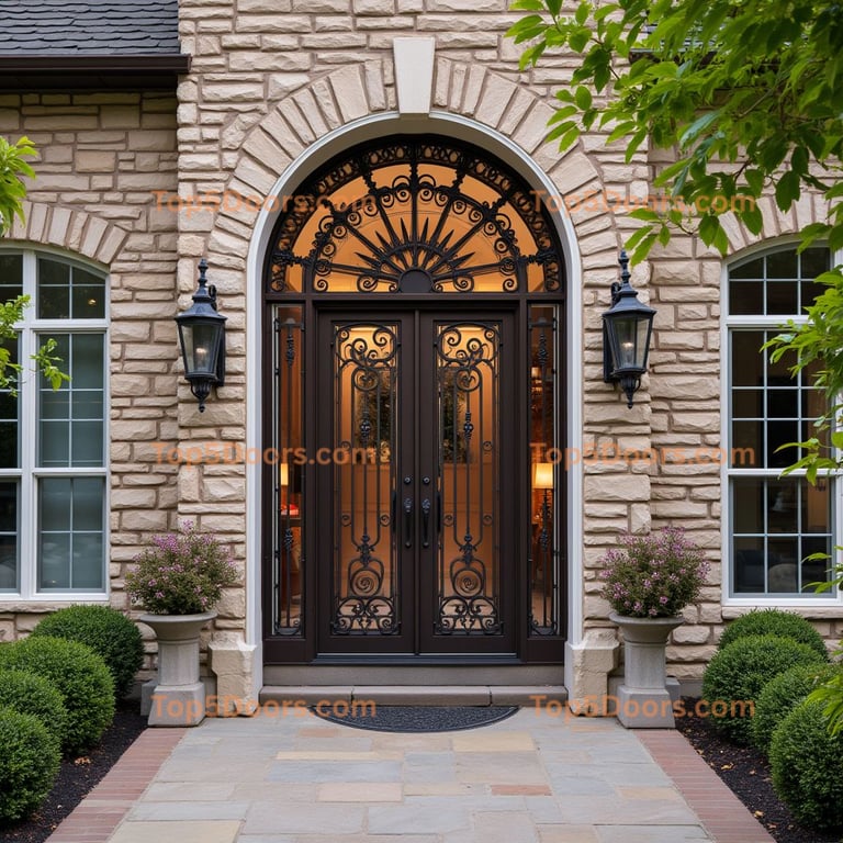 Dark Bronze Double Doors with Wrought Iron Design