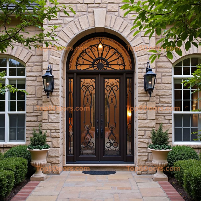 Dark Bronze Entrance with Wrought Iron Design