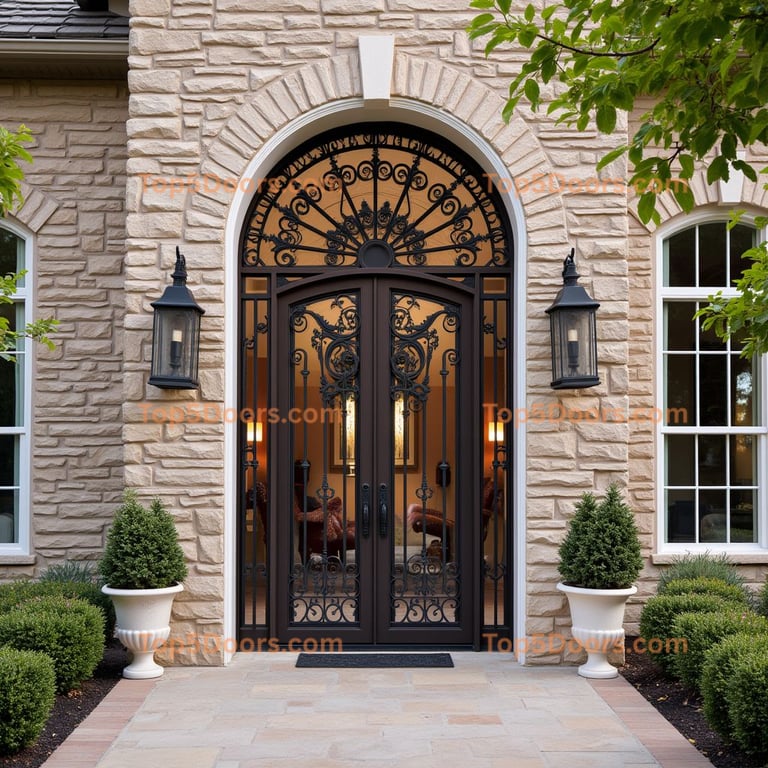 Dark Brown Metal and Glass Double Door