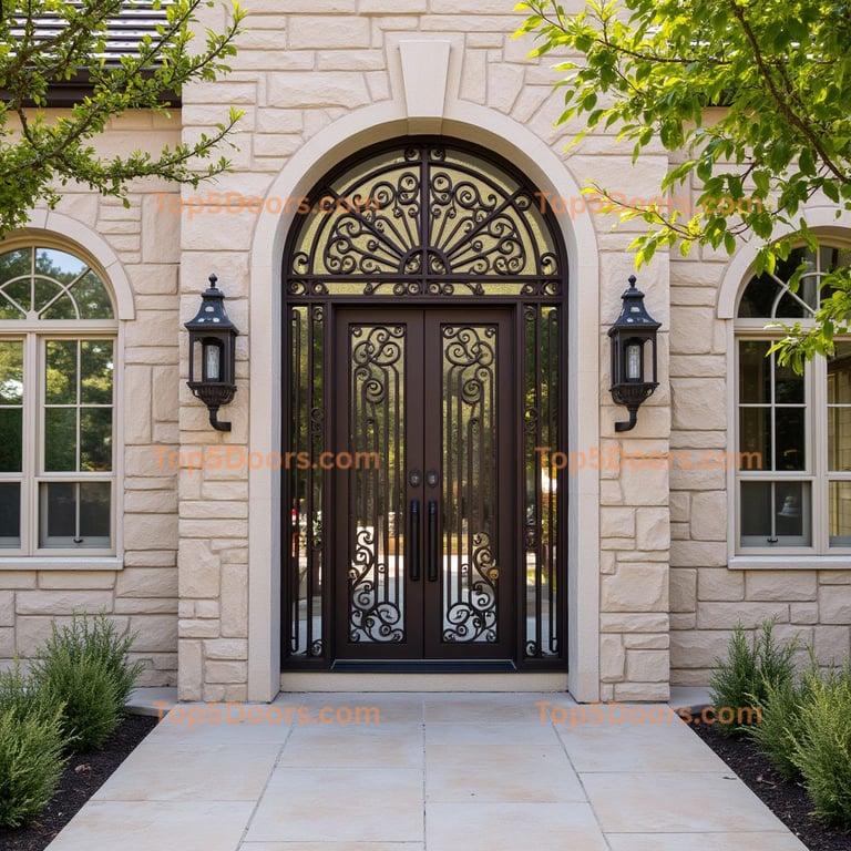 Dark Brown Metal Door with Black Ironwork