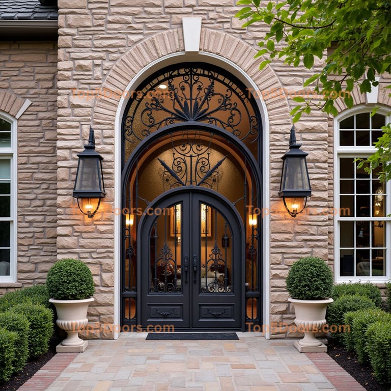 Dark Gray Double Door with Scrollwork