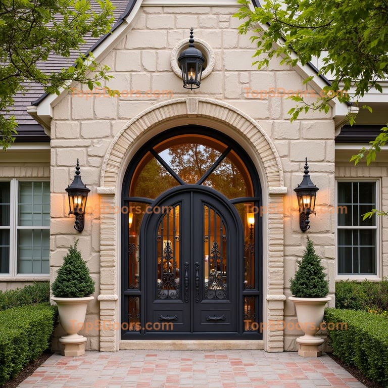 Dark Gray Double Doors with Arched Window