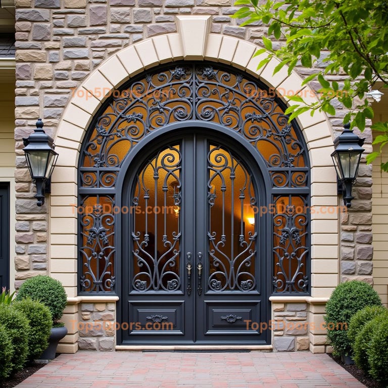 Dark Gray Metal and Glass Double Door