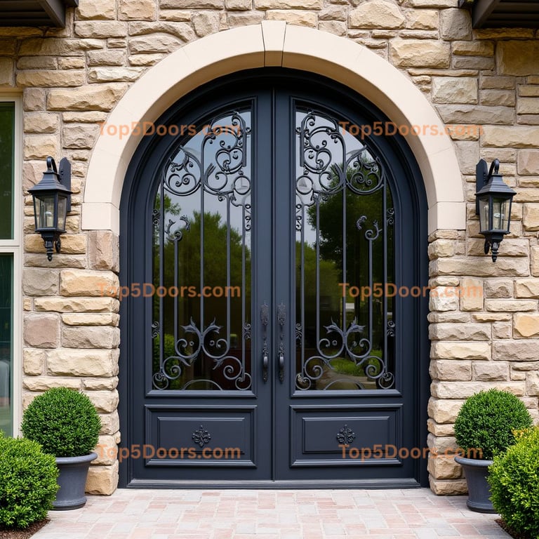 Dark Gray Metal Door with Wrought Iron Accents