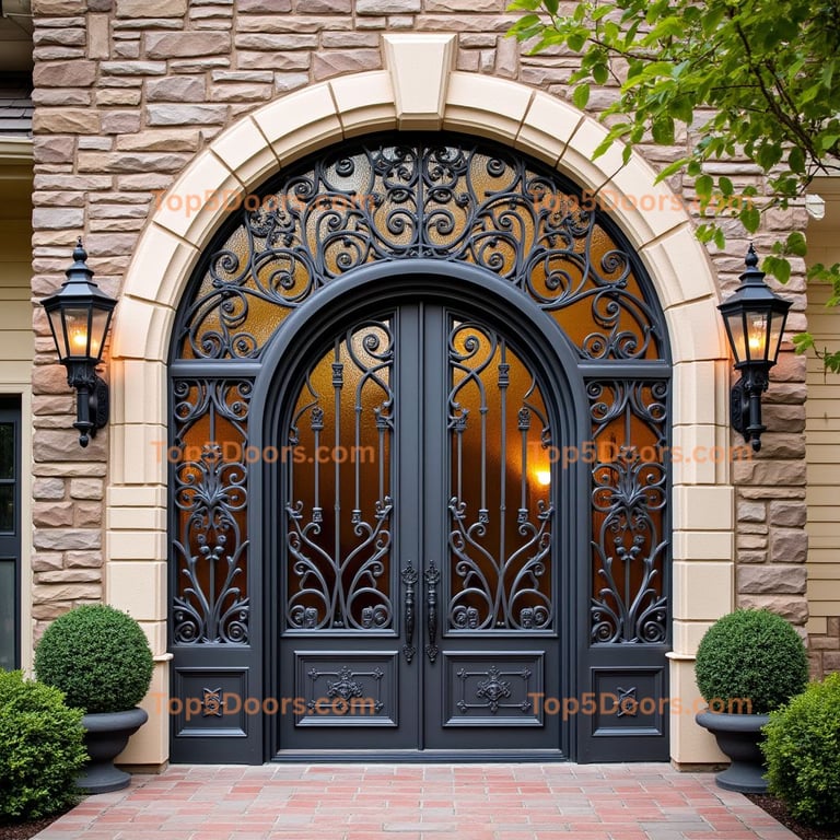 Dark Gray Metal Double Door with Amber Glass