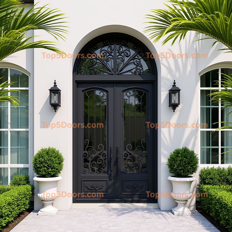 Dark Grey Iron Door with Arched Transom
