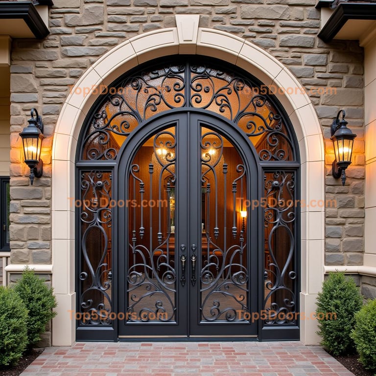 Dark Metal and Glass Arched Entryway