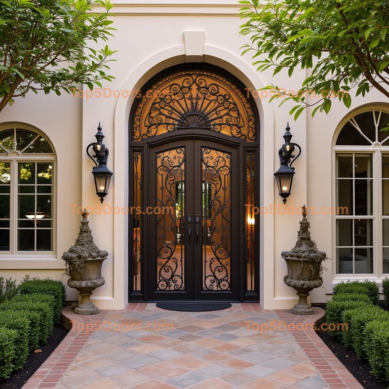 Dark Metal and Glass Double Door Entryway