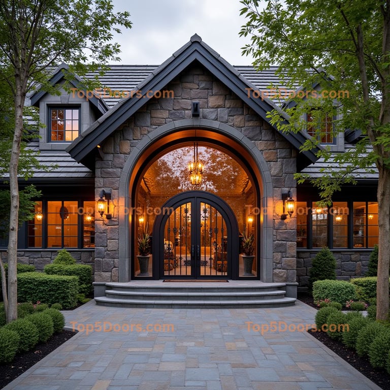 Dark Metal Double Door with Arched Opening