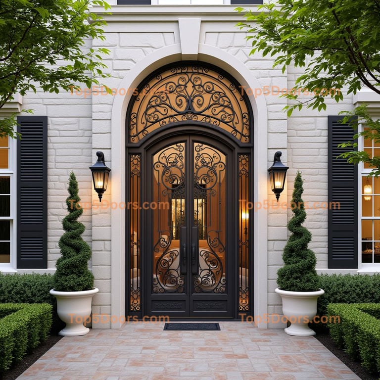 Dark Metal Double Door with Arched Top