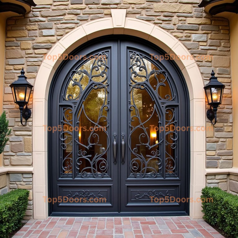 Dark Metal Double Door with Arched Top