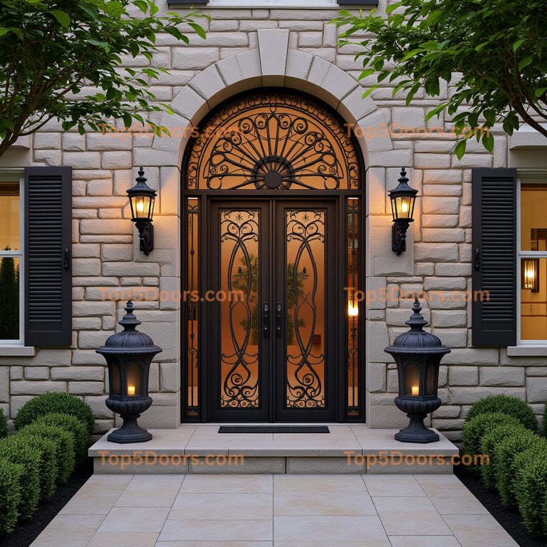 Dark Metal Double Door with Glass Panels