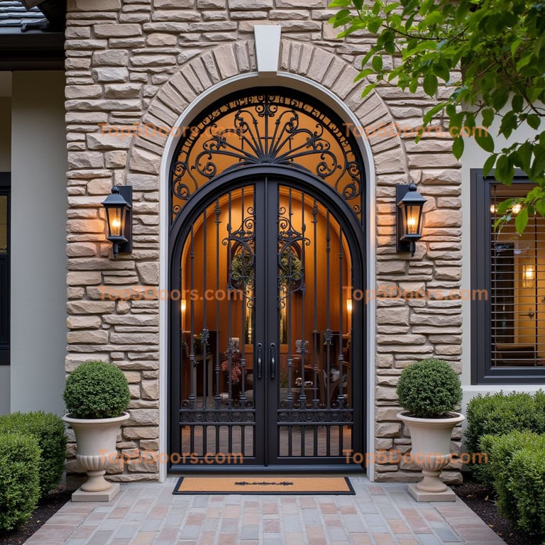 Dark Metal Double Door with Ornate Grille