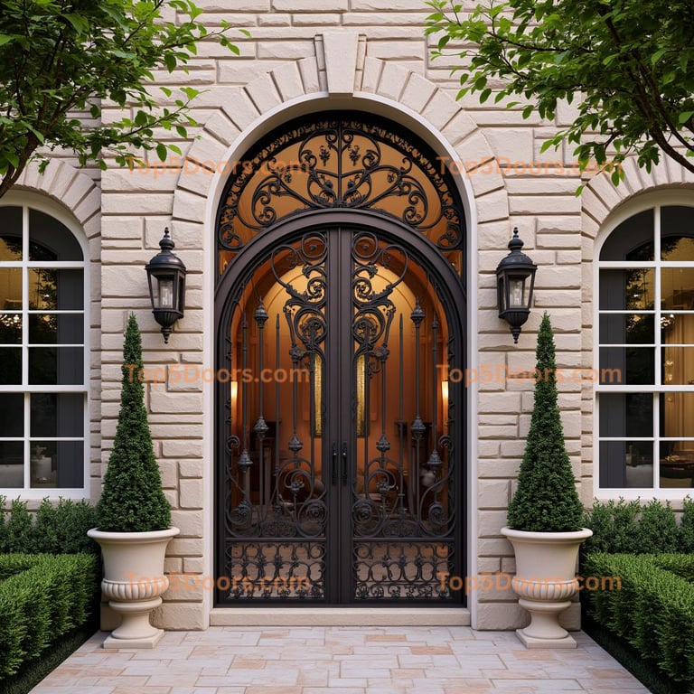 Dark Metal Double Door with Ornate Metalwork