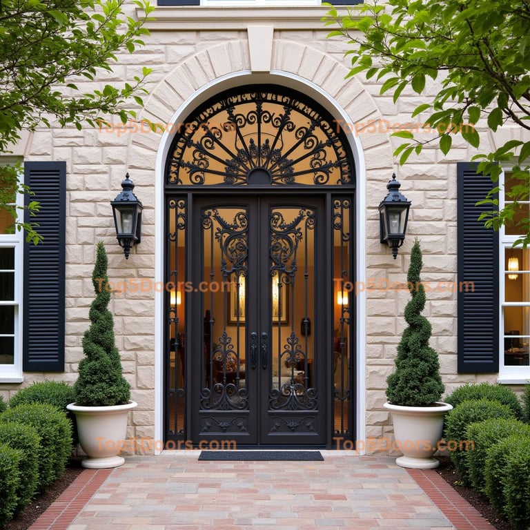 Dark Metal Double Door with Scrollwork