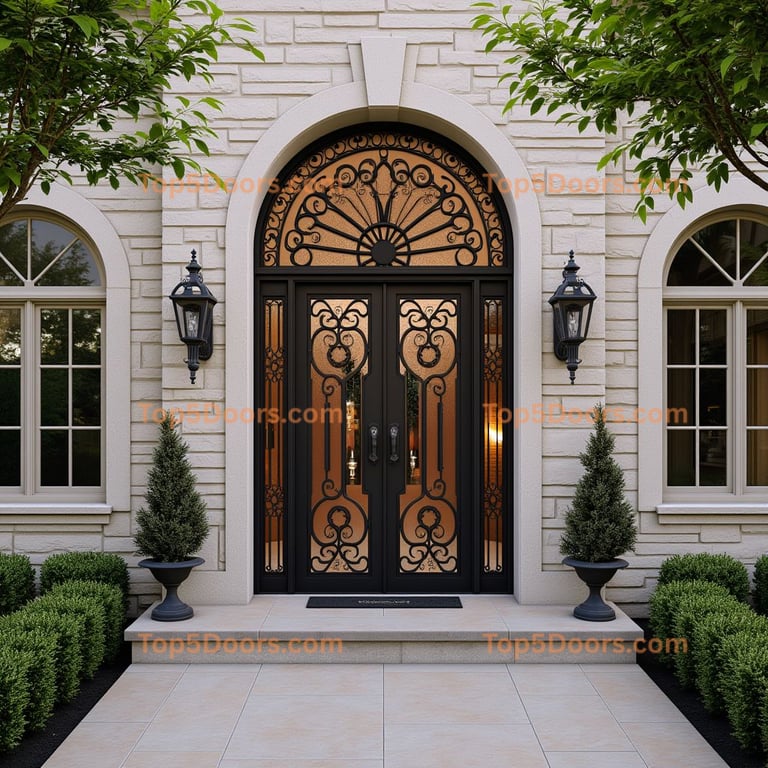 Dark Metal Double Door with Scrollwork
