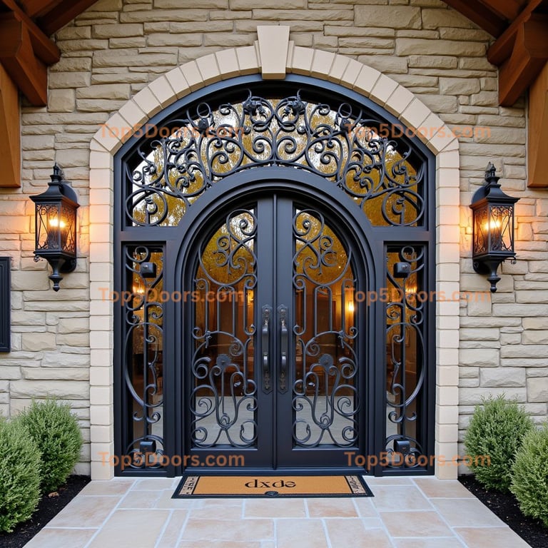 Dark Metal Double Door with Scrollwork