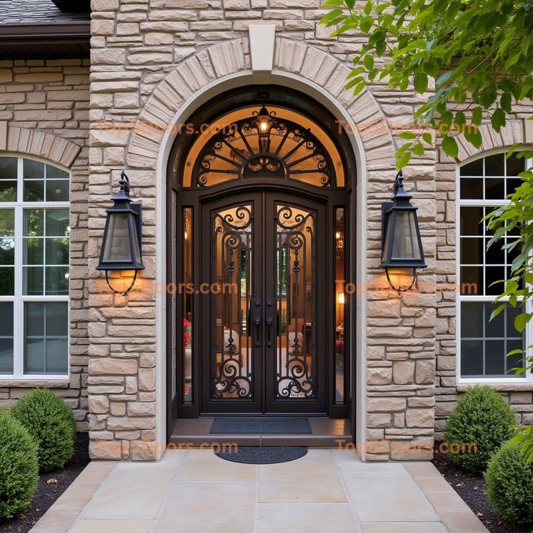Dark Metal Double Door with Sunburst Pattern