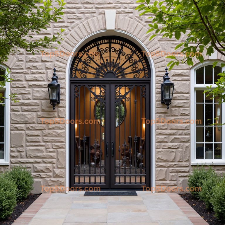 Dark Metal Double Door with Wrought Iron Accents